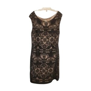 Max Studio Lace Overlay Black and Nude Sleeveless Cocktail Dress Size Medium